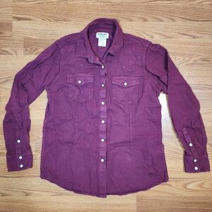Ariat Real Womens Western Style M Burgundy Shirt w/ Pearl Diamond Snap Closure